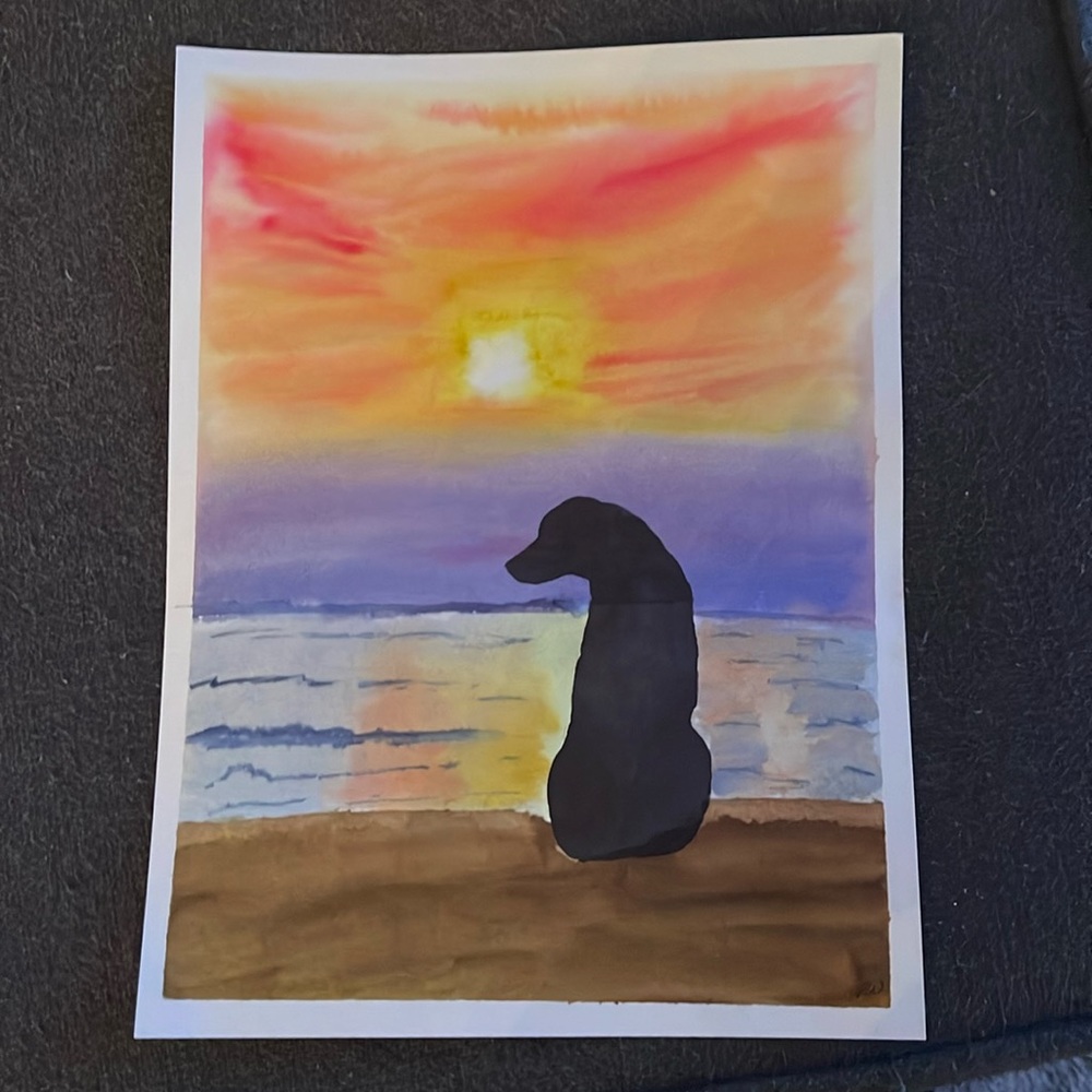 Original Watercolor dog on the beach print